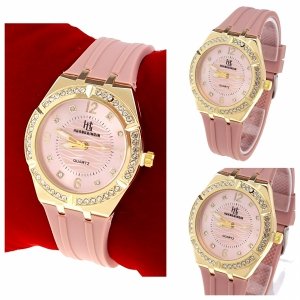 477 Ekskluzywny damski złoty zegarek błyszczący cyrkonie klasyk silikonowy pasek 