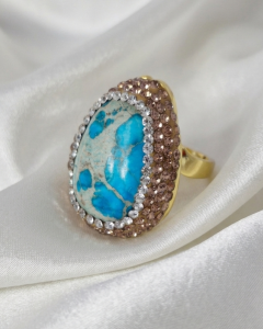 1919j Pierścionek złoty pozłacany 14k kamień naturalny dolomit regulowany