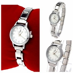 1604 Zegarek srebrny modułowy stal nierdzewna na gumce rozciągliwy 