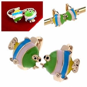 1083 Kolczyki złote dziecięce pozłacane 18k Xuping wiszące rybka