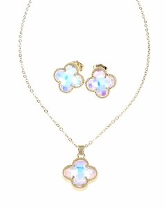 2241 Komplet złoty pozłacany 14k kolczyki, łańcuszek 45+5cm koniczyna marokańska