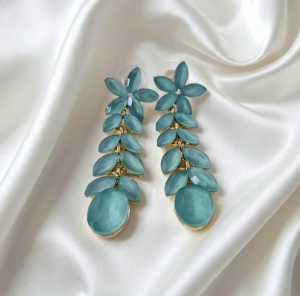 842f Kolczyki złote pozłacane wiszące 14K cyrkonie kwiatki