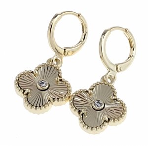 2228 Kolczyki złote pozłacane wiszące 14K cyrkonie koniczyna marokańska