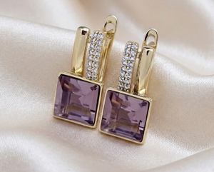 4376 Kolczyki złote pozłacane wiszące 14K cyrkonie Austrian Crystal