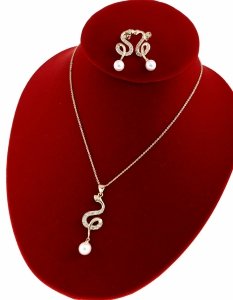 3207 Komplet kolczyki, naszyjnik 40+5cm pozłacany 14k cyrkonie żmija 