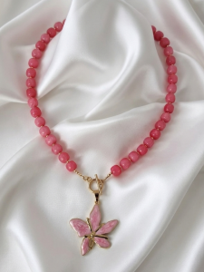 691b Naszyjnik jadeit kamień naturalny 53cm stal chirurgiczna nierdzewna 