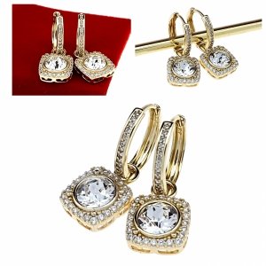2219 Kolczyki złote pozłacane cyrkonie wiszące 14K Xuping Austrian Crystal