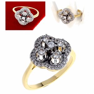 1085 Pierścionek złoty zaręczynowy błyszczący cyrkonie pozłacany 14k Viki Lady 