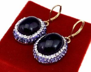 sz25 Kolczyki złote kamień naturalny ametyst pozłacane 14k wiszące 