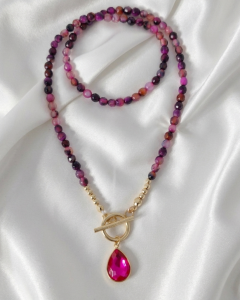 1932f Naszyjnik agat kamień naturalny 42cm stal chirurgiczna nierdzewna 