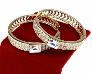 2194 Kolczyki złote pozłacane 14k wiszące koła 3,5cm Austrian Crystal