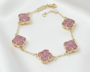 4930 Bransoletka elegancka złota 18+2cm pozłacana 14k cyrkonie koniczyna marokańska