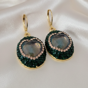 4015 Kolczyki złote pozłacane wiszące 14K jadeit kamienie naturalne