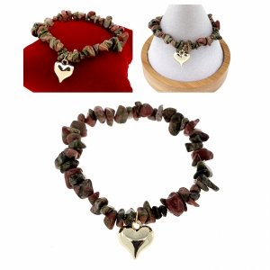 2328k Bransoletka naturalny kamień unakit sieczka na gumce jubilerskiej serce