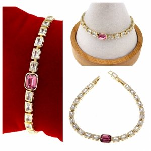 4388 Bransoletka elegancka Austrian Crystal złota cyrkonie 19cm pozłacana 14k Xuping 