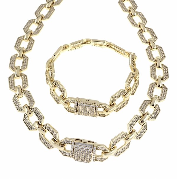 Goldenes Set Armband Kette besetzt mit Zirkonia und vergoldet mit 14k