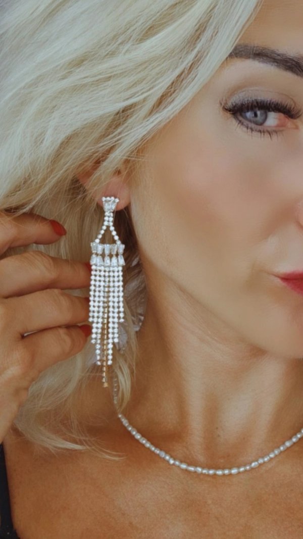 EARRINGS GOLD LONG ZIRCONIA WEDDING WEDDING