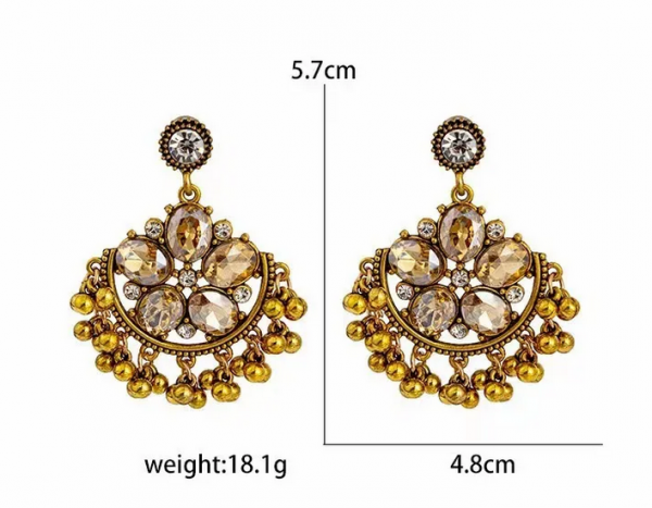 Golden earrings silk flowers