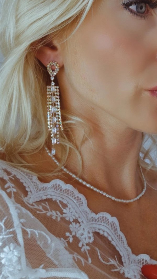 EARRINGS GOLD LONG ZIRCONIA WEDDING WEDDING