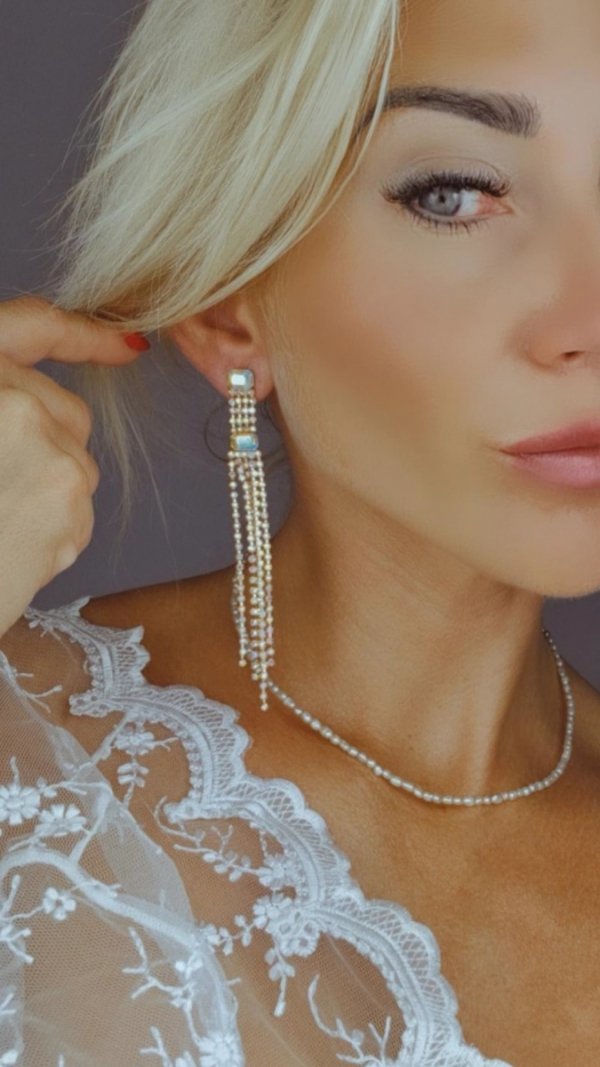 EARRINGS GOLD LONG ZIRCONIA WEDDING WEDDING