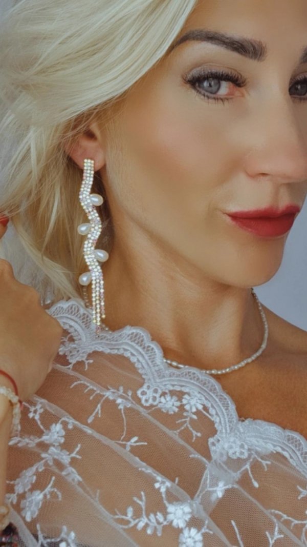 EARRINGS GOLD LONG ZIRCONIA WEDDING WEDDING
