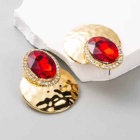 Golden earrings silk flowers