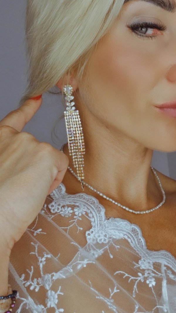 EARRINGS GOLD LONG ZIRCONIA WEDDING WEDDING