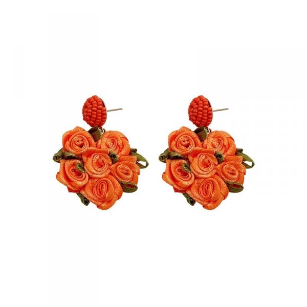 Golden earrings silk flowers