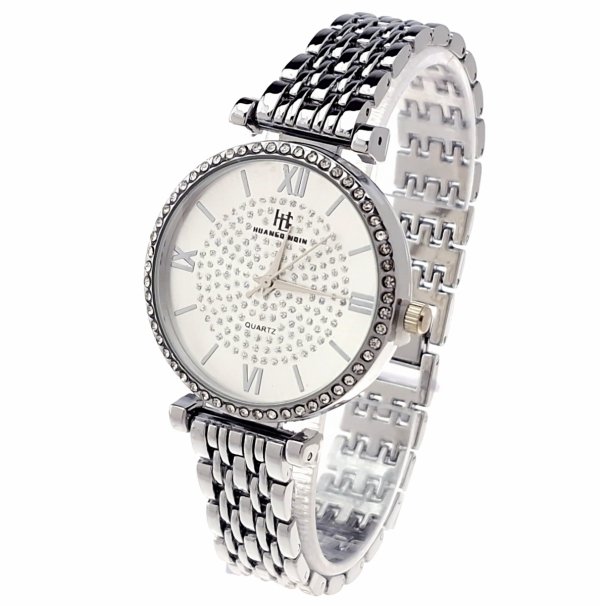 365L Ekskluzywny damski srebrny zegarek błyszczący cyrkonie klasyk