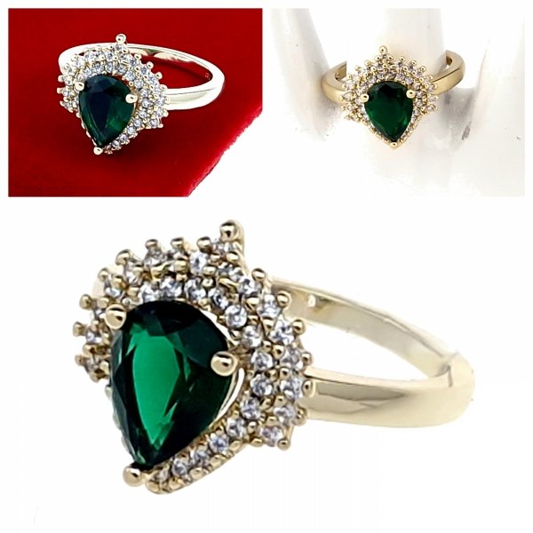 1454 Pierścionek złoty zaręczynowy błyszczący cyrkonie pozłacany 14k