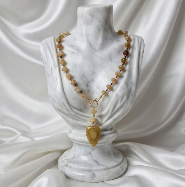 2322h Złoty łańcuszek cytryn kamień naturalny 50cm stal chirurgiczna nierdzewna naszyjnik