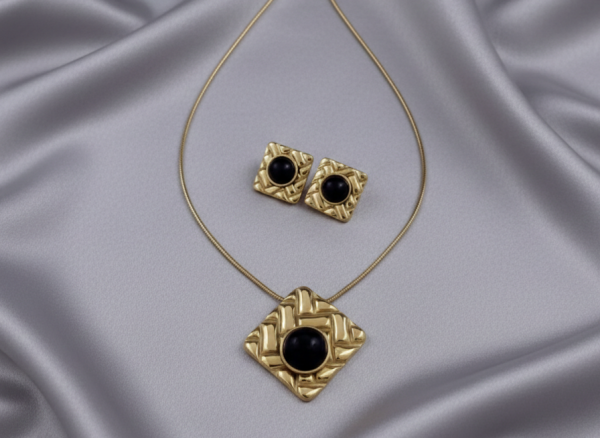 pas79 Komplet złoty stal chirurgiczna 316L kolczyki, naszyjnik 45+5cm, pierścionek