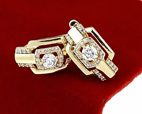 3614 Kolczyki złote pozłacane cyrkonie wiszące 14K Xuping 