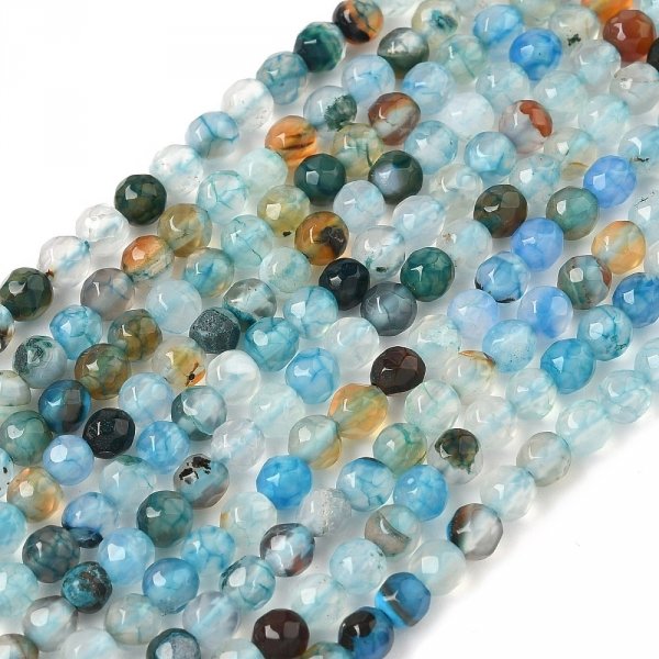 2193 Agat fasetowany okrągły kamień naturalny 4mm pasmo 38cm