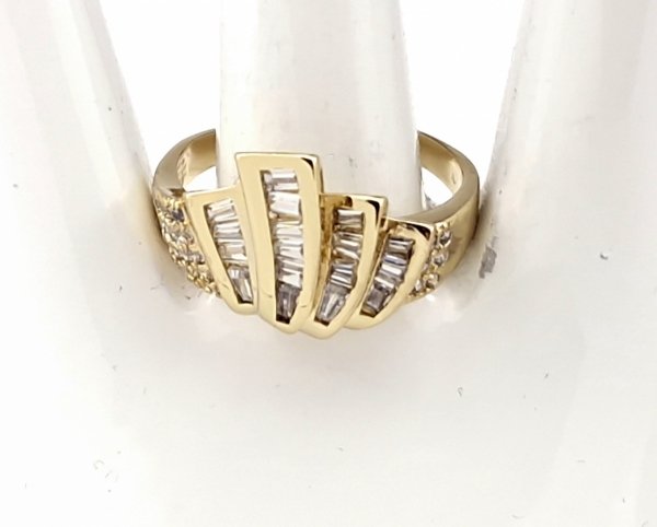 029a Pierścionek złoty zaręczynowy błyszczący cyrkonie pozłacany 14k