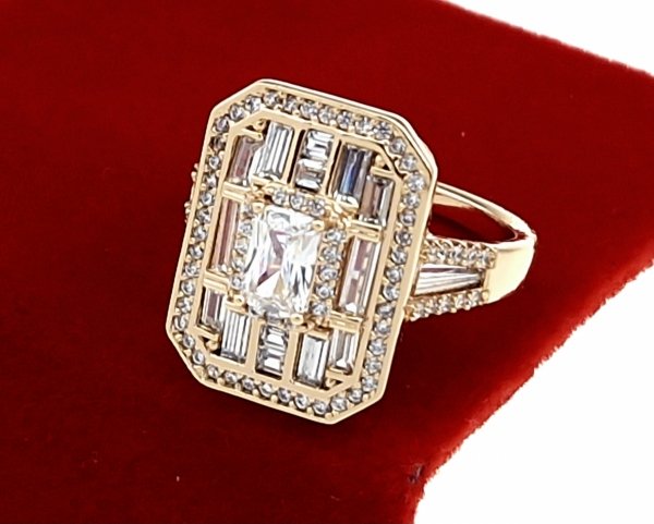 3858 Pierścionek złoty zaręczynowy cyrkonie pozłacany 18k Xuping 