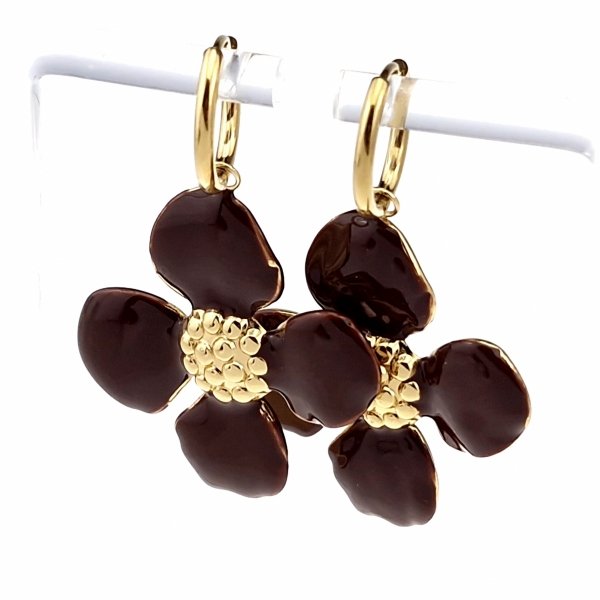 2067 Kolczyki złote stal chirurgiczna 316L nierdzewna wiszące celebrytki kwiatki