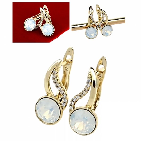 1570b Kolczyki złote Austrian Crystal pozłacane cyrkonie wiszące 14K Xuping Swaro