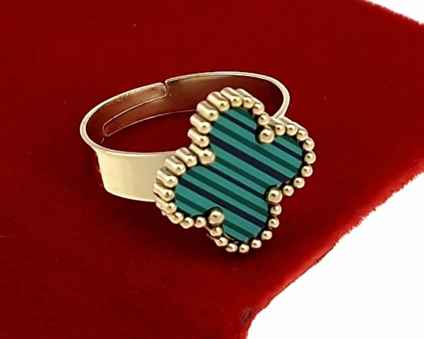 842kPierścionek złoty stal chirurgiczna regulowany koniczyna marokańska 