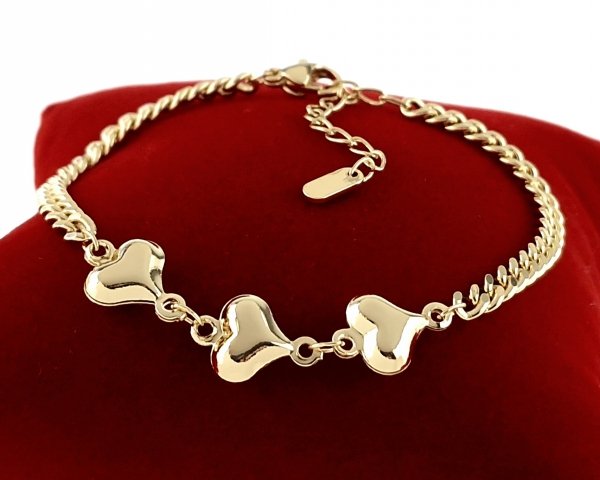 2182 Bransoletka elegancka złota 16,5+3cm pozłacana 14k serce