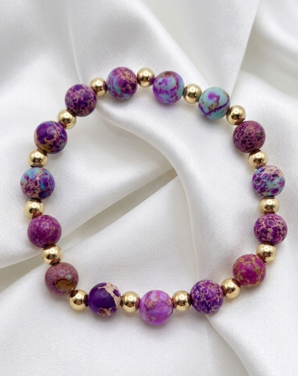 3719a Bransoletka kamień naturalny jaspis cesarski na gumce jubilerskiej