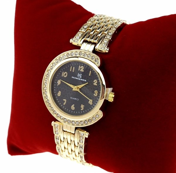 3346c Ekskluzywny złoty zegarek błyszczący klasyk cyrkonie