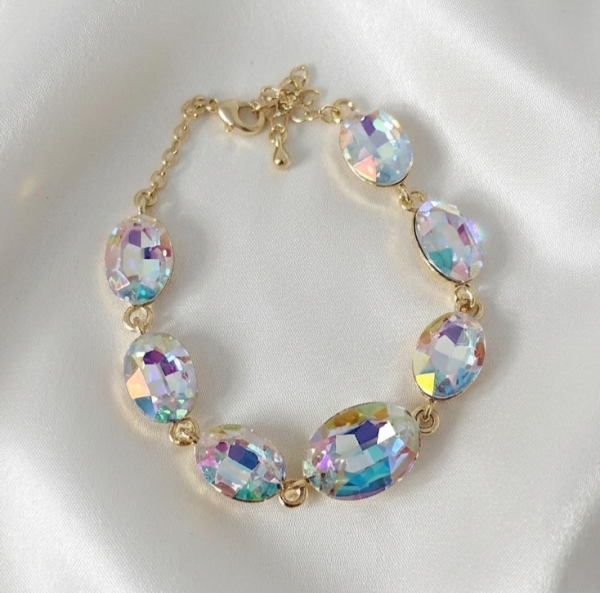 052 Bransoletka złota 17+5cm pozłacana 14k kryształki