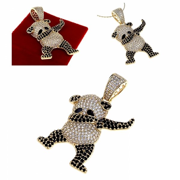 0251 Złota zawieszka cyrkonie błyszcząca pozłacana 14k Xuping miś panda