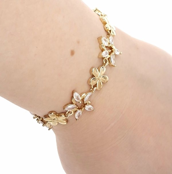 4092 Bransoletka złota elegancka 18cm cyrkonie pozłacana 14k Viki Lady
