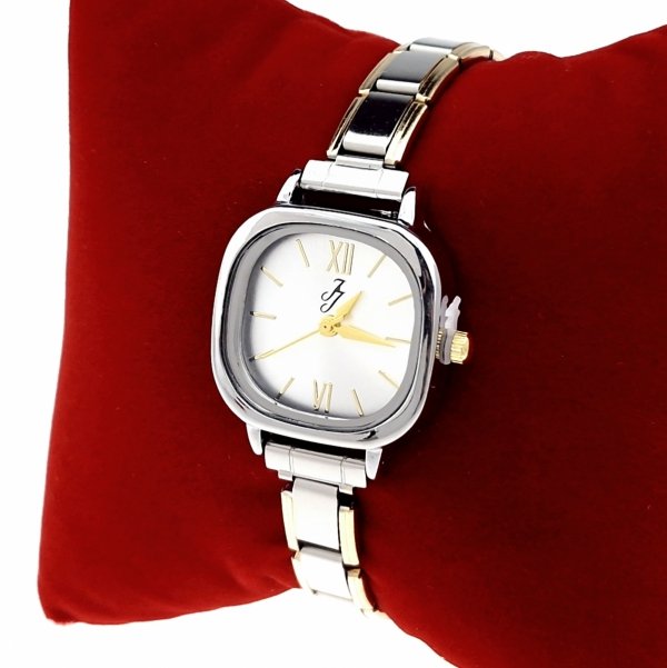 1222 Zegarek srebrno złoty modułowy stal nierdzewna na gumce rozciągliwy 