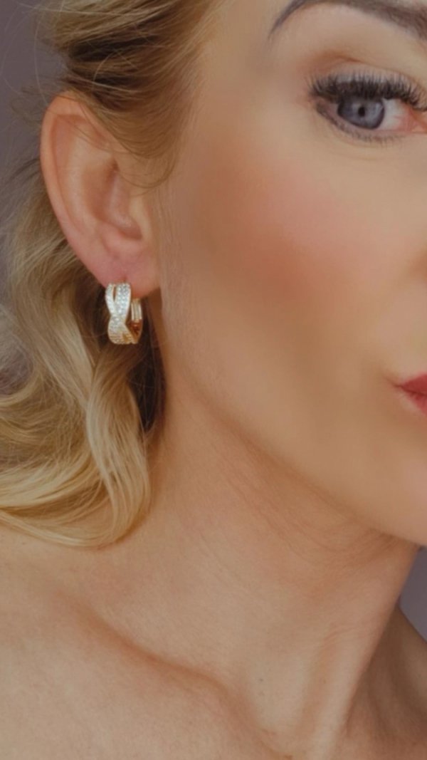 1696 Kolczyki złote pozłacane wiszące 14K cyrkonie Viki Lady 