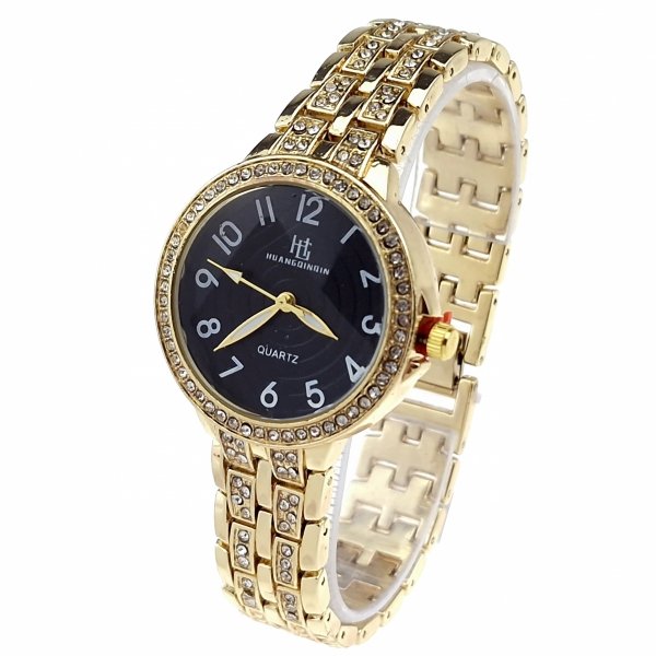 2072c Ekskluzywny damski złoty zegarek błyszczący klasyk cyrkonie