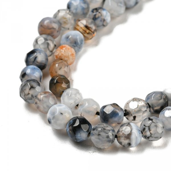 2168 Agat fasetowany okrągły szary 4mm, otwór: 1mm, ok 90szt/sznur, 36cm