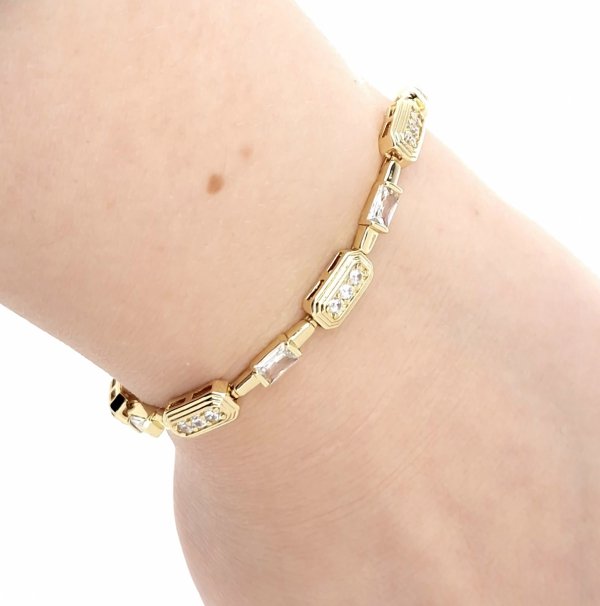 3425 Bransoletka złota elegancka 19cm cyrkonie pozłacana 14k Viki Lady